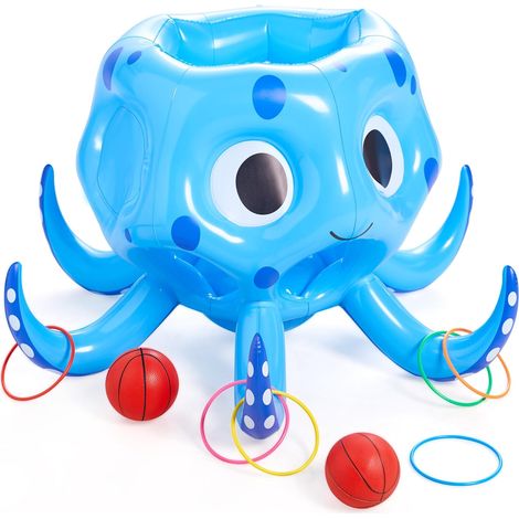 Octopus Inflatable Pool Toys, 2 in 1 Inflatable Floating Water Game, Basketball Hoop, Outdoor Throwing Ring, Floating Throwing Game for Children and Adults. (1/5)
