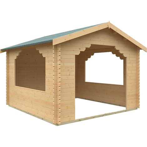 12x12 The Stowe 44mm Cabin - L355 x W355 x H282.9 cm - Solid Wood/Softwood/Pine - Natural