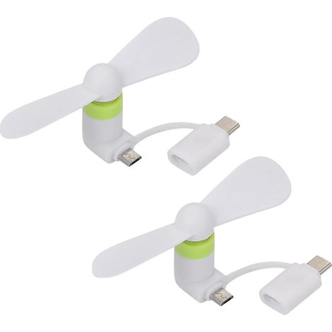 2026 2 In 1 Mini Ventilateurs USB,Portable Petit Ventilateur,2 PCS Mini Ventilateurs de Téléphone,2 En 1 Ventilateur Silencieux,Ventilateur USB,Pour Téléphone Portable,Blanc (1/5)