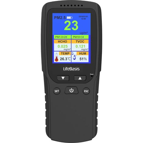 Moniteur de Qualité de l'air 8 en 1 PM2.5 / PM1.0 / PM10 / HCHO/TVOC/AQI/TEMP/HUM Détecteur Air Quality Monitor Portable pour Chambres, Bureaux et Autres Lieux (1/5)