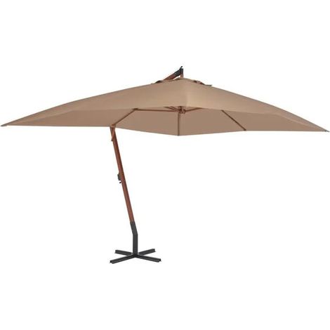 Parasol de jardin déporté avec mât en bois gris-brun (1/5)