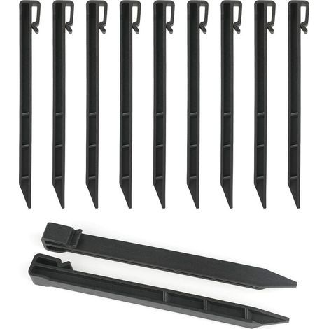 Set mit 12 Gartenrand- und Landschaftsbegrenzungspfählen, 25 cm, robuster Kunststoff, Verankerungspfähle für Einfassungen und Terrassendielen (Schwarz) (1/5)
