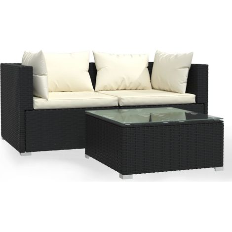 Maison Exclusive - 3-tlg. Garten-Lounge-Set mit Auflagen Schwarz