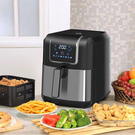 Freidora de aire caliente de doble zona de 6,5 L, 1700 W, con 2 compartimentos, 8 programas, pantalla LED, revestimiento antiadherente, freidora de aceite, color negro. (1/5)