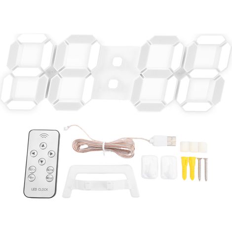 Horloge murale numérique LED alarme – 5 niveaux luminosité heure date température veilleuse 3D, déco (1/5)