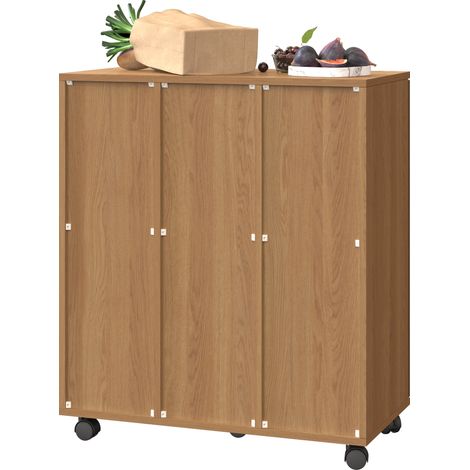 Mobile portasci a 3 scomparti con ruote effetto rovere 69,3 x 35 x 80,3 cm MODENUIT (1/5)
