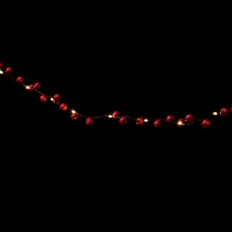 Guirlande Lumineuse "Boules Bois" 220cm Rouge