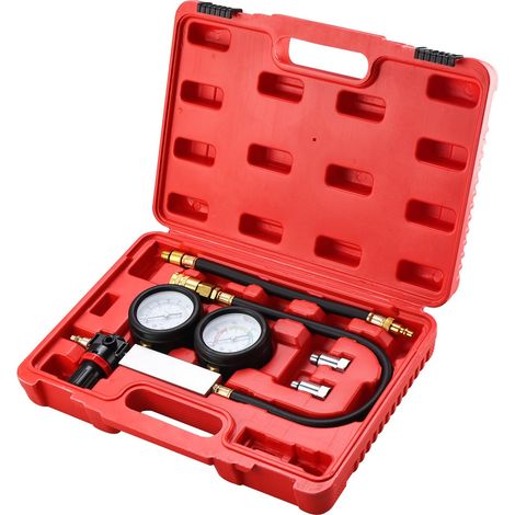 Probador de fugas de cilindros, probador de fugas de cilindros de motor TU-21, probador de fugas de motor de gasolina de doble manómetro compatible con bujías de 10, 12 y 14 mm, rojo (1/5)