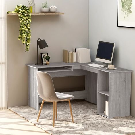 Bureau d'angle, Table de travail, Bureau Informatique sonoma gris 120x140x75 cm bois d'ingénierie HYB45447 (1/5)