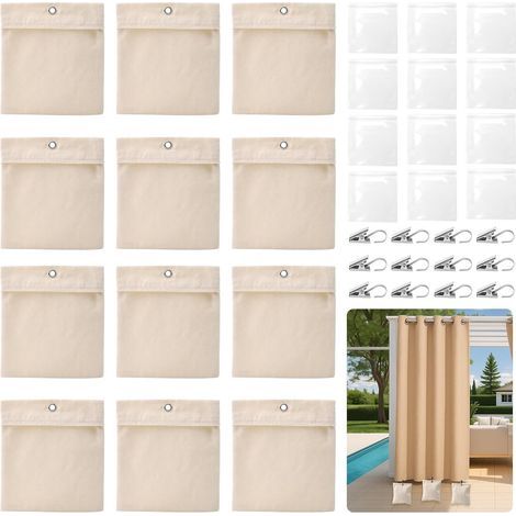 Lot de 12 poids pour rideaux d'extérieur en toile, sac de poids pour rideaux extérieurs, avec pinces en métal, poids de rideau d'extérieur, lestage de rideau en bas, extérieur pour tonnelle (1/5)