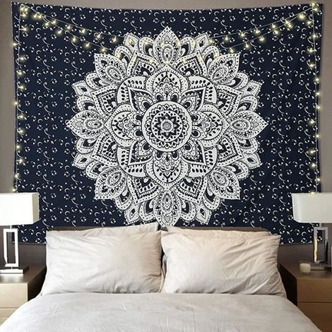 Wandbehang - MANDALA - 130x150 cm - Blumenmuster - 100 % Polyester - Marineblau (1/4)