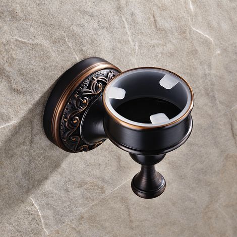 Porte-savon mural rétro en laiton et céramique sculptée coupelle ronde Noir antique 14 × 12 × 7 cm – Livraison gratuite (1/4)