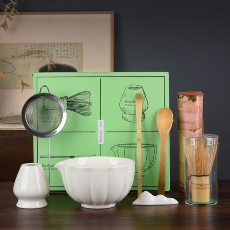 Coffret matcha 8 pièces – Bol japonais + fouet en bambou et pinceau (1/5)