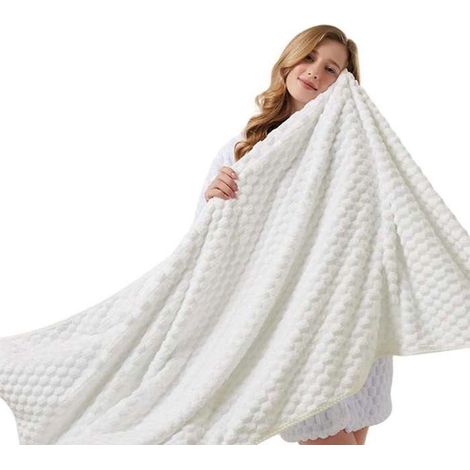 Serviette de plage - Polaire Corail - 90x170cm - Douce et absorbante - Séchage rapide - Blanc