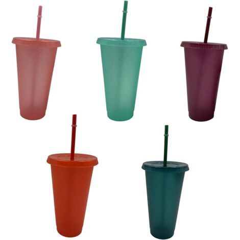 5 Pièces Tasse en Plastique, Tasse en Plastique Réutilisable, Gobelets multicolores, Tasses pour Café, Lait à Thé, Vin, Camping, BBQ, Fête, Pique-niques, Plage 710ml (1/5)