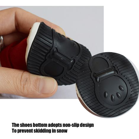 Chaussures chaudes d'hiver pour chien, bottes de noël, protection des pattes antidérapantes pour l'extérieur, avec sangle à boucle à crochet (rouge n° 1) (1/5)
