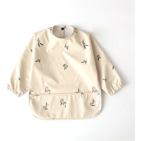 Tablier repas enfant imperméable avec poche, bavoir manches longues lavable doux, tenue repas colorée beige olive taille S 6 à 12 mois (1/5)