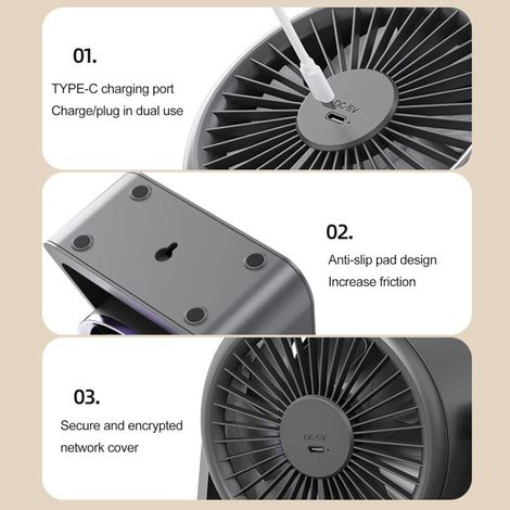 Mini ventilateur électrique de bureau avec veilleuse USB, ventilateur mural pour chambre d'étudiant ou maison. (1/4)