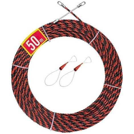 Drahtzieher für Elektriker, 50 m Drahtzieher, 5 mm Durchmesser, Drahtziehnadel für Elektriker, Drahtziehnadel für Elektriker, spiralförmige flexible Drahtziehnadel (rot/schwarz) (1/5)