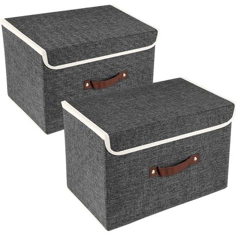 Aufbewahrungsbox mit Deckel, Stoff, waschbar, 38 x 25 x 25 cm, 2er-Set, Schwarz (1/5)