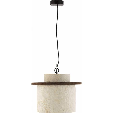 Suspension en papier mâché et bois - beige vieilli, brun et noir (1/5)