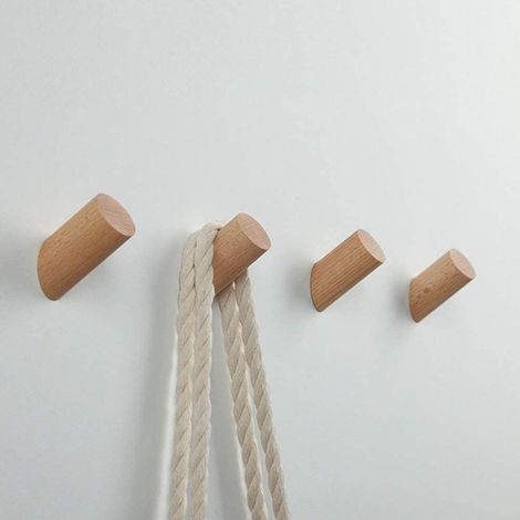 Lot de 5 cintres muraux en bois naturel pour vêtements, foulards, chapeaux et sacs A (1/5)