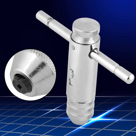 Clé à tarauder réversible M3-M8 avec poignée en T, mandrin 3-8mm, porte-outil pour jeu de tarauds et filières (1/5)
