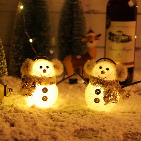 Figurine de bonhomme de neige lumineux de Noël en 2 pièces avec une poupée à écharpe à carreaux et à rayures - un cadeau de Noël pour enfants (style d'écharpe aléatoire). (1/5)