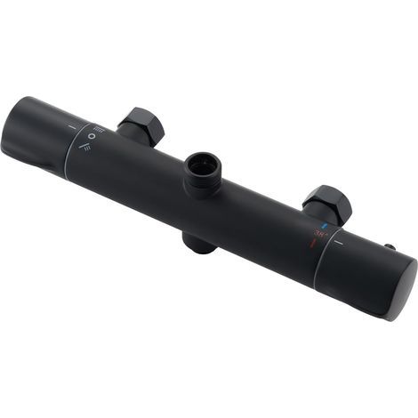 Duscharmatur mit 2 Ausgängen, thermostatische Wandarmatur, oberer Ausgang 3/4" BSP (26,4 mm) und unterer Ausgang 1/2" BSP (21 mm), rund, mattschwarze Oberfläche (1/5)