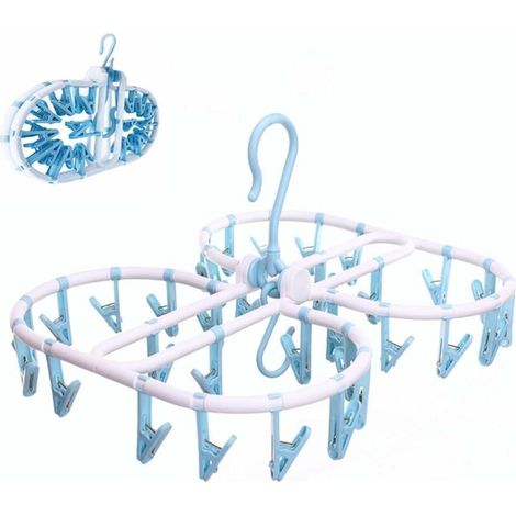 royaluxe - Cintres pliables avec 32 clips, Séchoir à linge pliable, Cintre à linge de voyage, Rangement facile, gain de place (Bleu) (1/5)