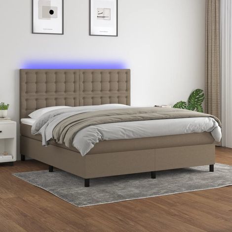 Sommier tapissier avec matelas et LED Lit adulte Contemporain Taupe 160x200 cm Tissu 58499 (1/5)