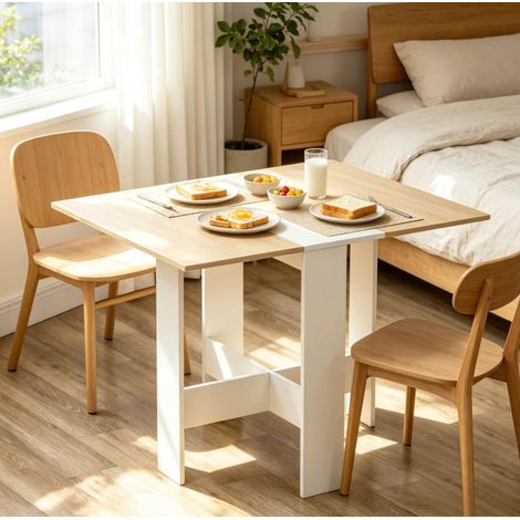 Tavolo da pranzo pieghevole 103 x 76 x 74 cm in MDF rovere e bianco DESVIAE (1/5)