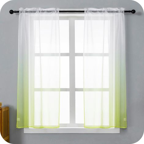 Lot de 2 rideaux en voile semi-transparents, couleur teintée, blanc et vert, pour salon, chambre à coucher, cuisine et intérieur, 2 panneaux avec poche, 70 x 148 cm (1/5)