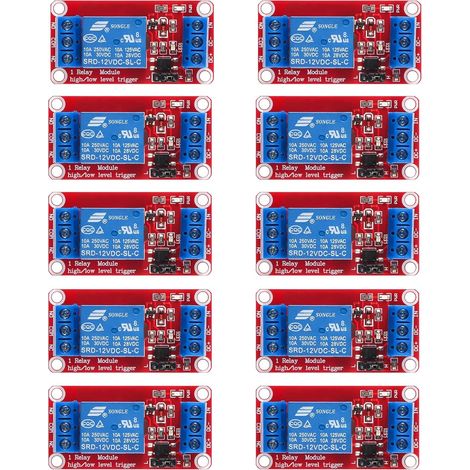 10pcs 1-channel relay module board with high or low level trigger and optocoupler isolation support, DV 12V