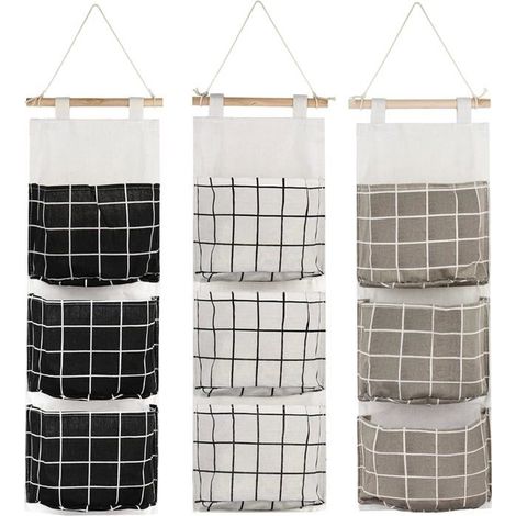 Ecleanfy - 3Pcs Sac de Rangement Suspendu avec 3 Poches, pour Chambre Salle de Bain Cuisine - Étanche & Élégant (Noir/Gris/Blanc) (1/4)