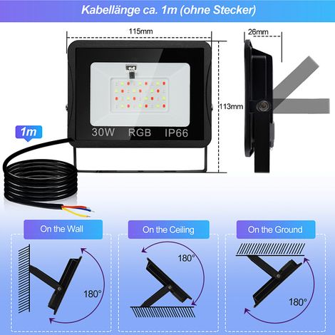 Wolketon RGB LED Strahler mit Fernbedienung, 4x 30W RGB LED Flutlicht, 16 Farben & 4 Modi, IP66 LED Außenstrahler für Garten & Terrasse