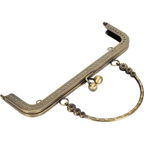Fermoir de sac à main en métal, loquet baiser ton bronze, rétro carré gaufré, anse portable 20,5 cm (1/5)