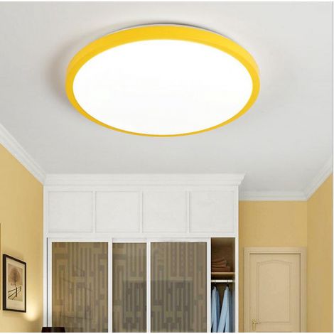 Plafonnier LED Dimmable avec Télécommande Rond Salle de Bain Chambre Salon Cuisine Couloir 24W Jaune (1/4)
