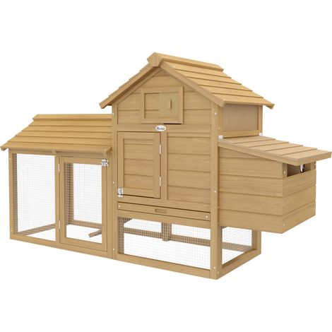 Poulailler en Bois Prefabriqué pour 2 Poules avec Enclos et Pondoir, 151,5 x 54 x 87 cm
