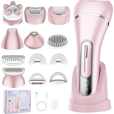 7-in-1 Elektrorasierer, Bikini-Trimmer, Intim-Trimmer, Epilierer, IPX7 wasserdicht, mit USB-Ladestation, für Gesicht, Arme, Beine, Achseln und Bikinizone (1/5)