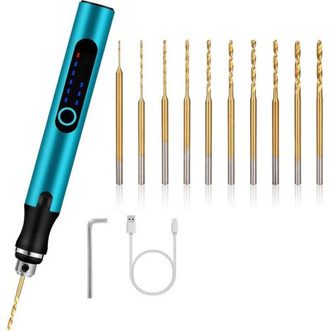 Mini Perceuse Sans Fil à 3 Vitesses, Micro Perceuse Electrique Rechargeable avec 10 Petits Forets, Mini Perceuse pour Résine, Bijoux, Circuit Imprimé, Cuir, Plastique, Pierre,PorteClés (1/5)