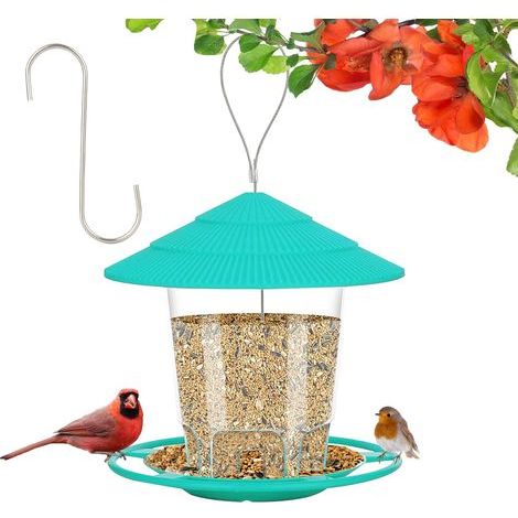 Mangeoire à oiseaux d'extérieur - Plastique robuste anti-écureuils - Crochet de suspension sécurisé, durable pour jardin et balcon - Bleue (1/5)