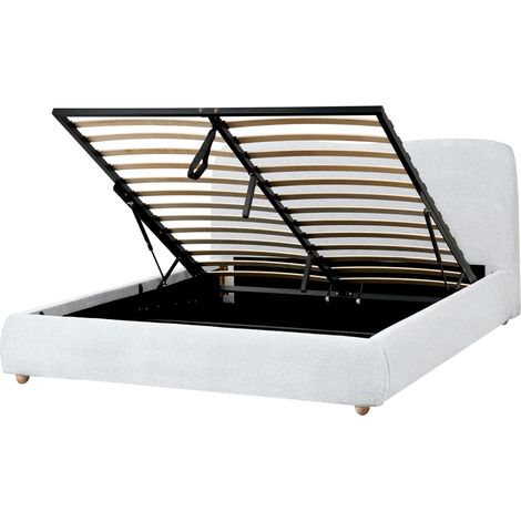 Cama con almacenaje minimalista moderno 160 x 200 cm tela gris claro Blagnac