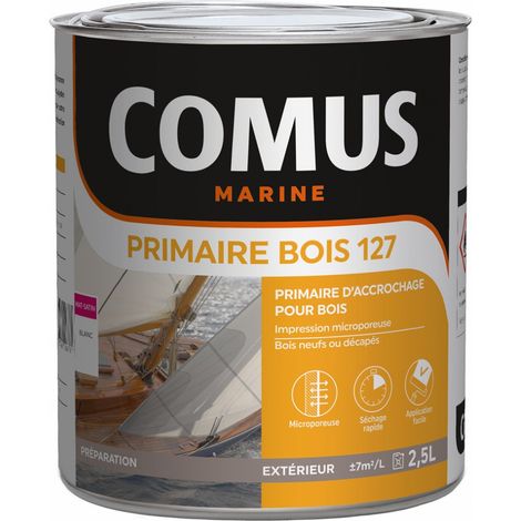 Comus – Primaire d'impression pour bois neufs et décapés – Blanc 2.5L – Aspect mat-satiné – Pouvoir couvrant 7 m²/L
