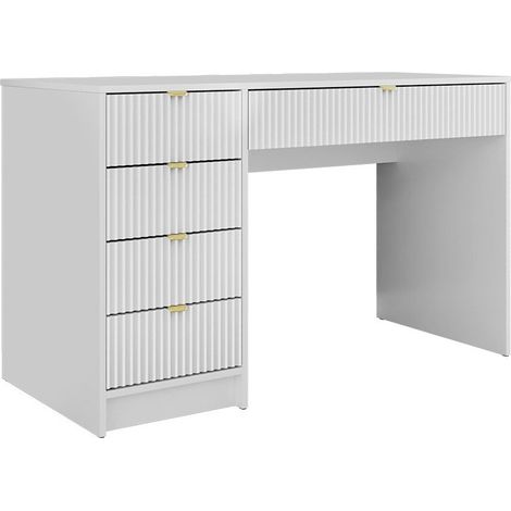 Mirjan24 – Bureau droit blanc avec 5 tiroirs – Dimensions 76x120x55cm – MDF stratifié – Poignées en métal pour rangement pratique