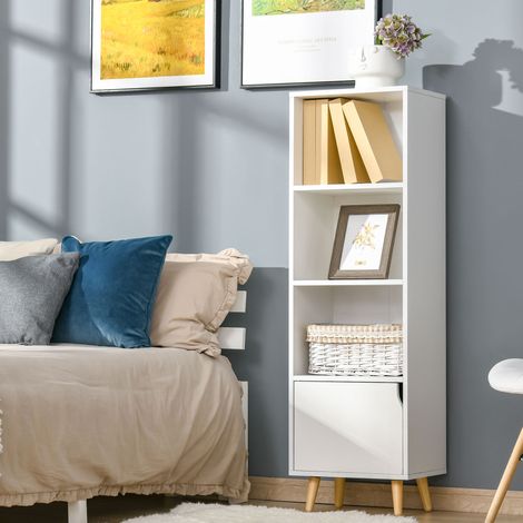 Meuble colonne de rangement blanc en bois pour pièce à vivre ou salle d'eau, dimensions 40 x 30 x 130 cm (L x l x H)