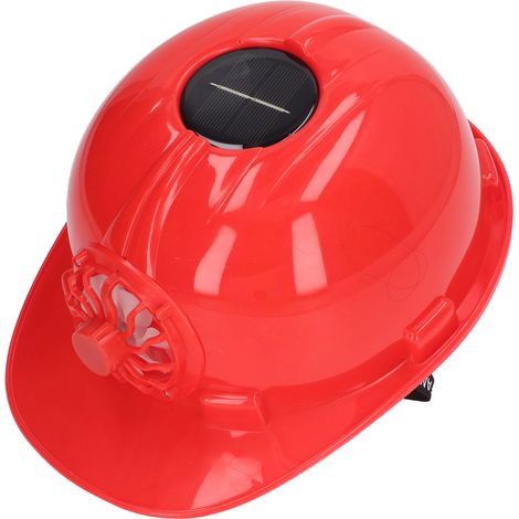 Casque de sécurité avec ventilateur solaire en plastique aéré casquette dure respirante avec doublure amovible pour travail extérieur été construction rouge (1/5)