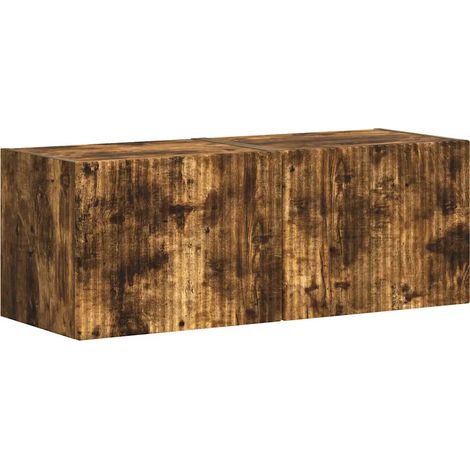 Lot de 2 meubles TV muraux modernes avec étagères 60 x 31 x 29,5 cm en bois d'ingénierie chêne fumé (1/5)
