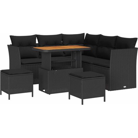 Garden Sofa Set Height-Adjustable 8 pcs Black Poly Rattan vidaXL