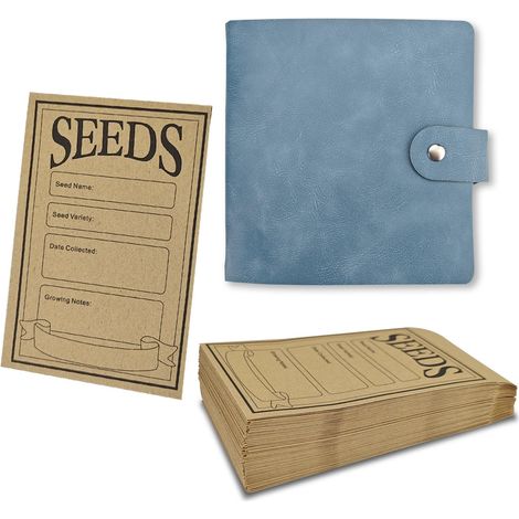 Classeur de rangement de graines en polyuréthane bleu de 12,7 cm avec 50 poches et enveloppe, pochettes de rangement de semences de 8 x 12 cm, modèle de collecte auto-scellant pour plantation (1/5)